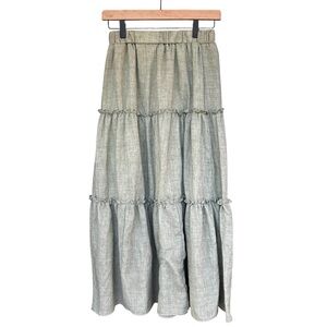 Green Maxi Skirt Elastic Waist Size XS Tiered Elastic Waist Cottage Boho Prairie